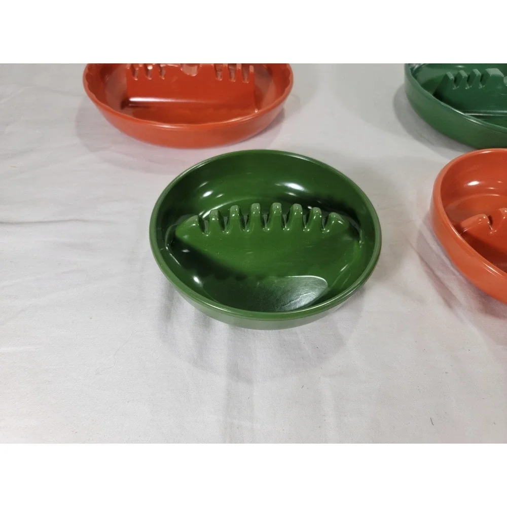 USA‎ Vtg GES Melmac 4 NOS Green Orange Ashtrays 7.5